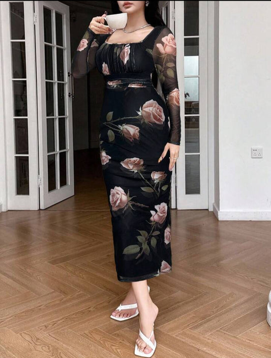 فستان شيفون مورد أنيق